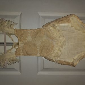 One piece hand made light peach and cream onsie